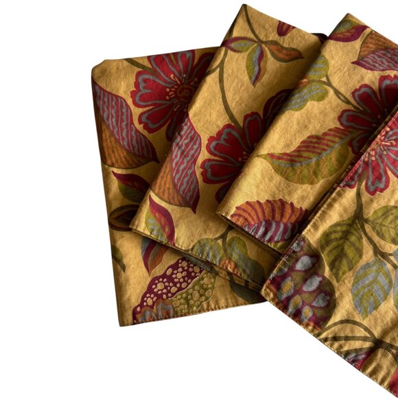 Handcrafted Cotton Napkins Set Of Four Reversible Warm Florals/Stripe 20'x20' - Picture 7 of 11